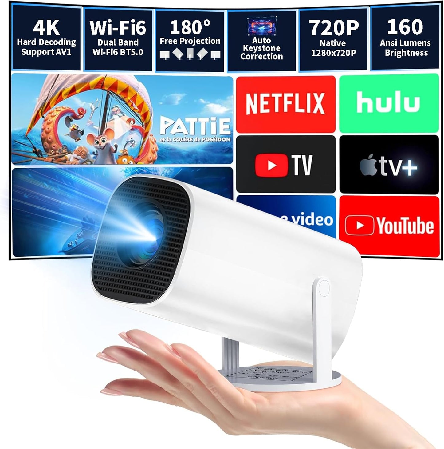Pomefar Mini Projector 4K Support