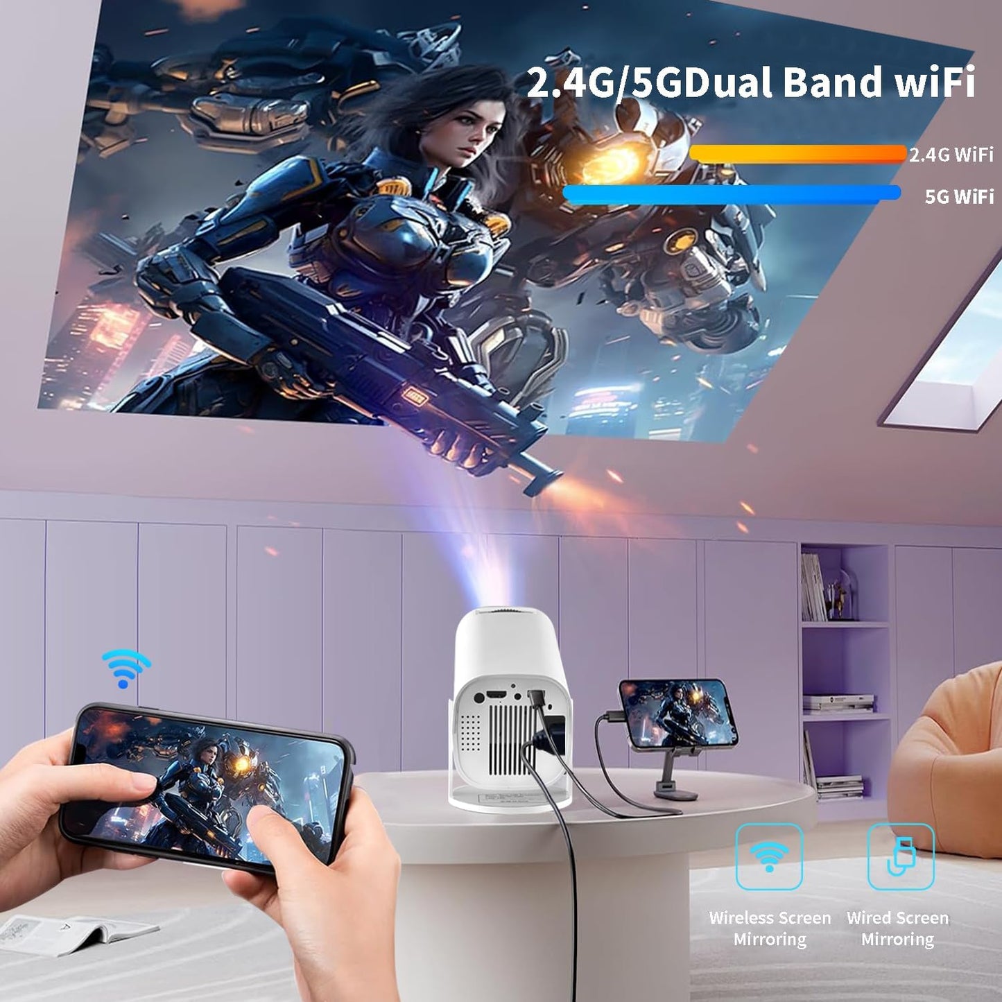 Pomefar Mini Projector 4K Support