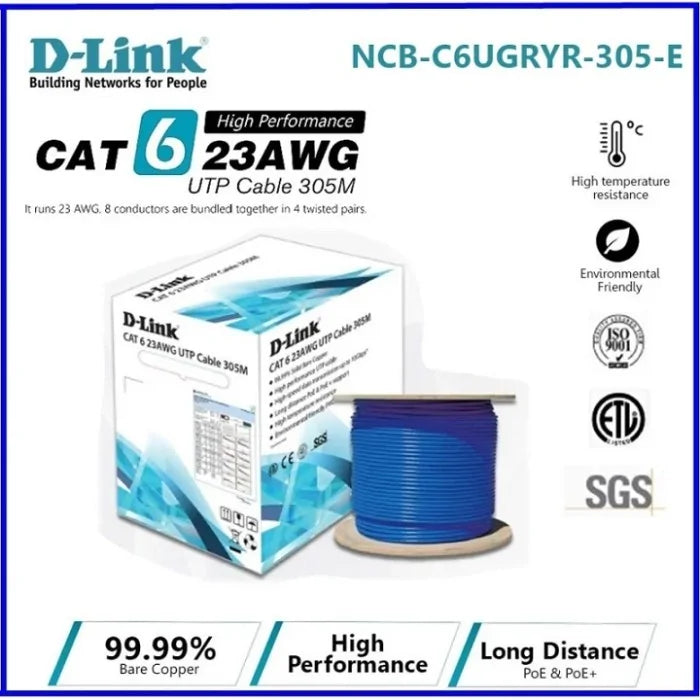 D-Link Cat6 UTP 23AWG 305Mtr PE Jack Outdoor Cable
